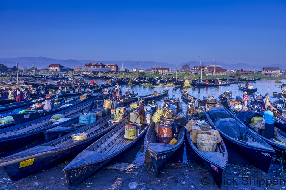 Boats moored at Nampan market.