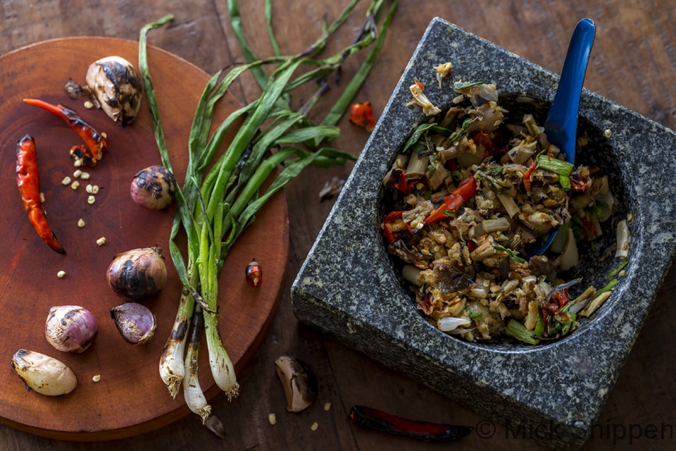 Lao food, nor ngare, rattan and chilli dip