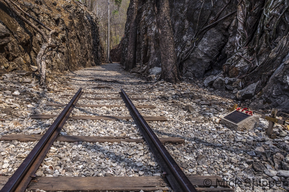 A section of the Death Railway built by Allied prisoners of war in WWII, part of the  Hellfire Pass Mmeorial Museum.