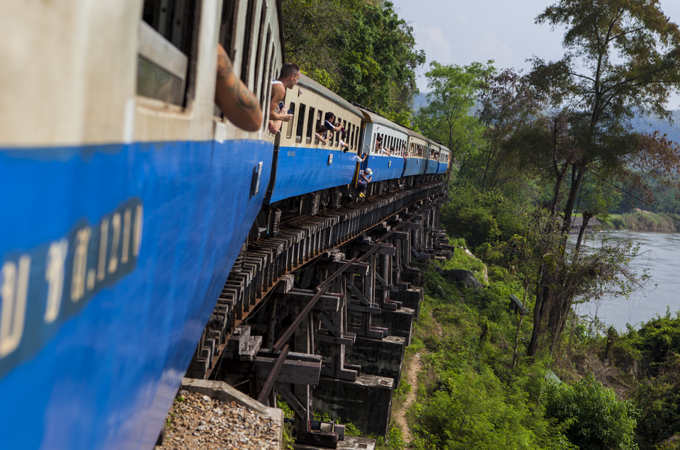 A train crossing Wang Po Viaduct, one of hundreds built by Allied Prisoners of War.