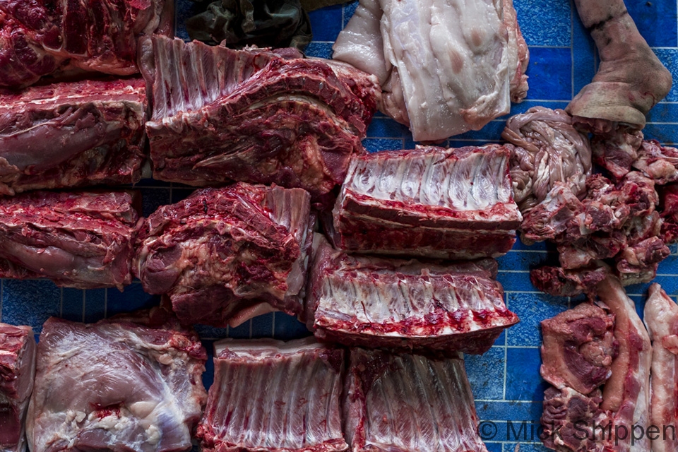 Butcher's table in a Vientiane market