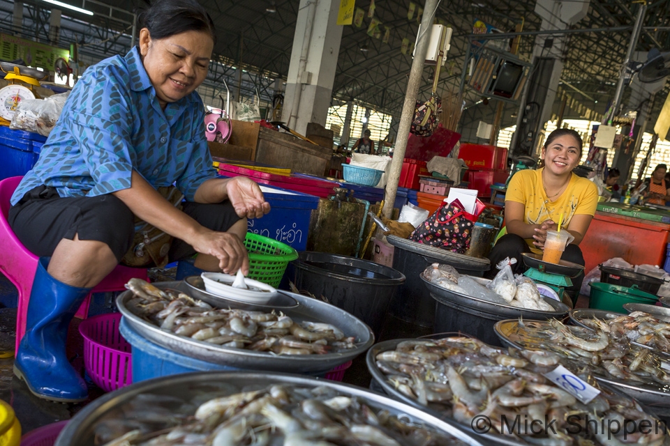 Selling shrimps in the market, Cha Am, Thailand