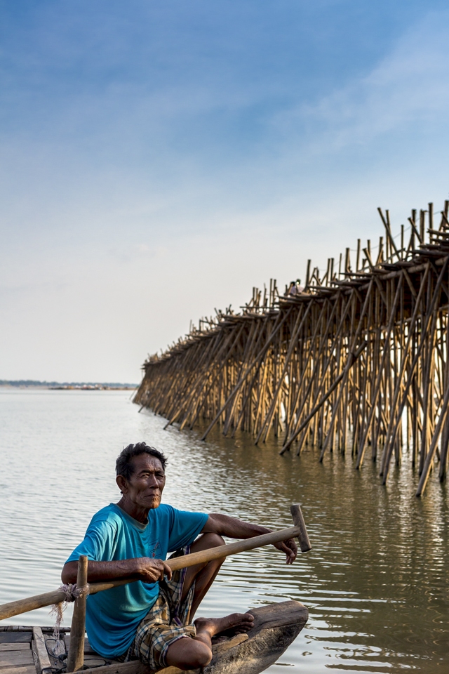 Bamboo bridge across the Mekong at Kompong Cham, Cambodia.