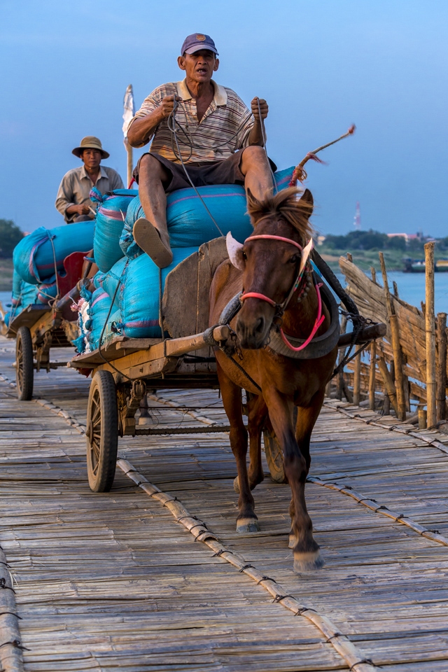 Bamboo bridge across the Mekong at Kompong Cham, Cambodia.