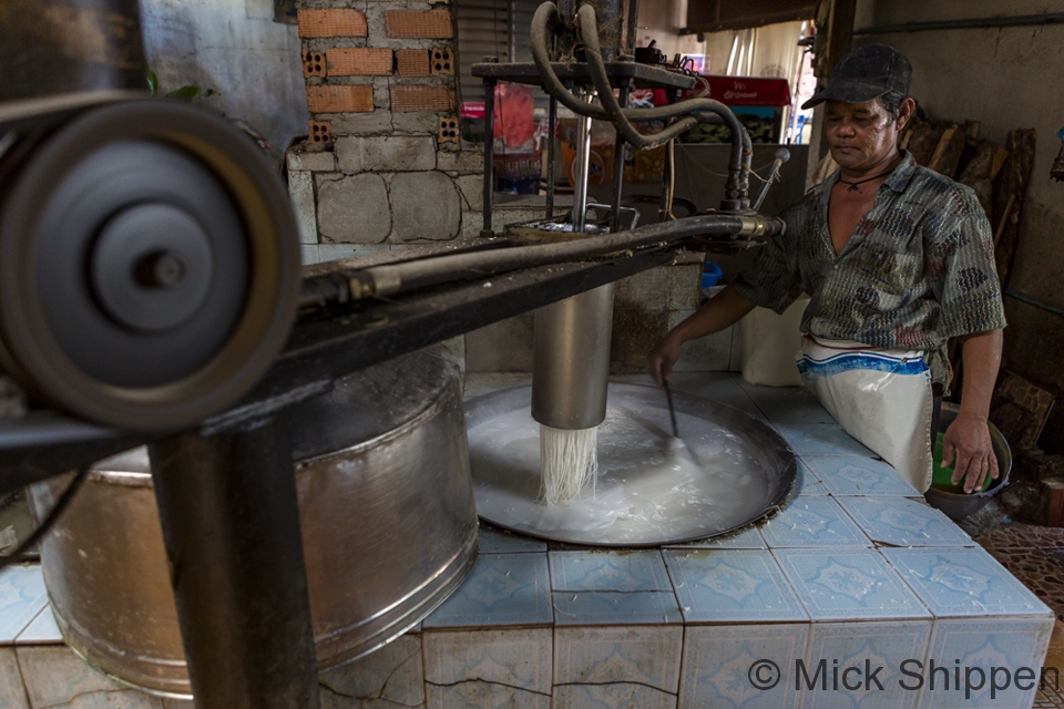 Making kanom jeen noodles, Thailand