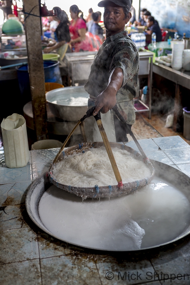 Making kanom jeen noodles, Thailand