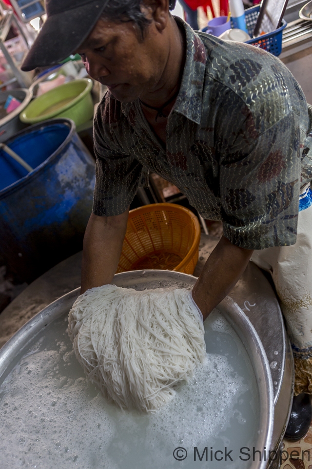 Making kanom jeen noodles, Thailand