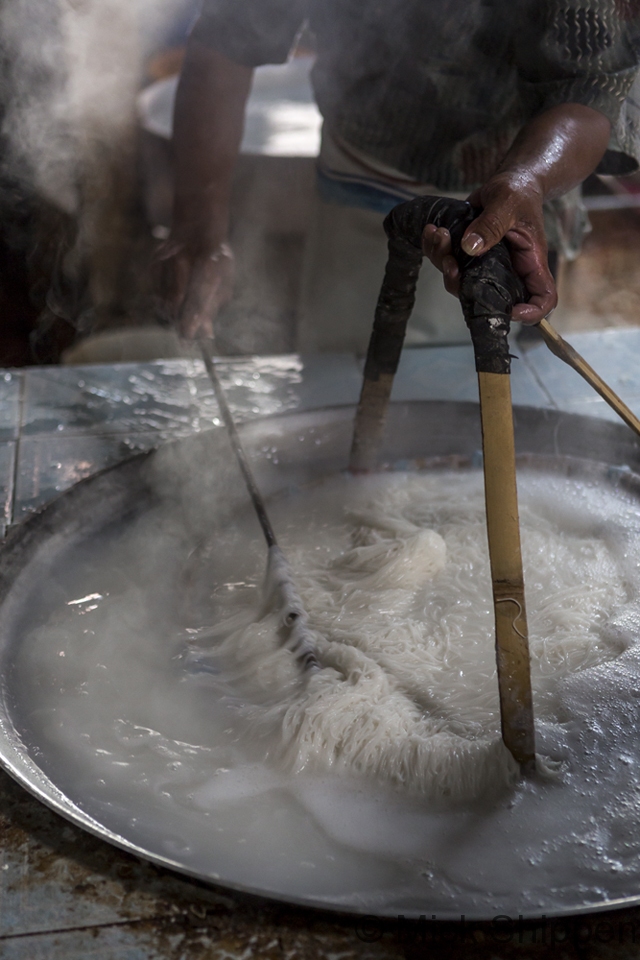 Making kanom jeen noodles, Thailand