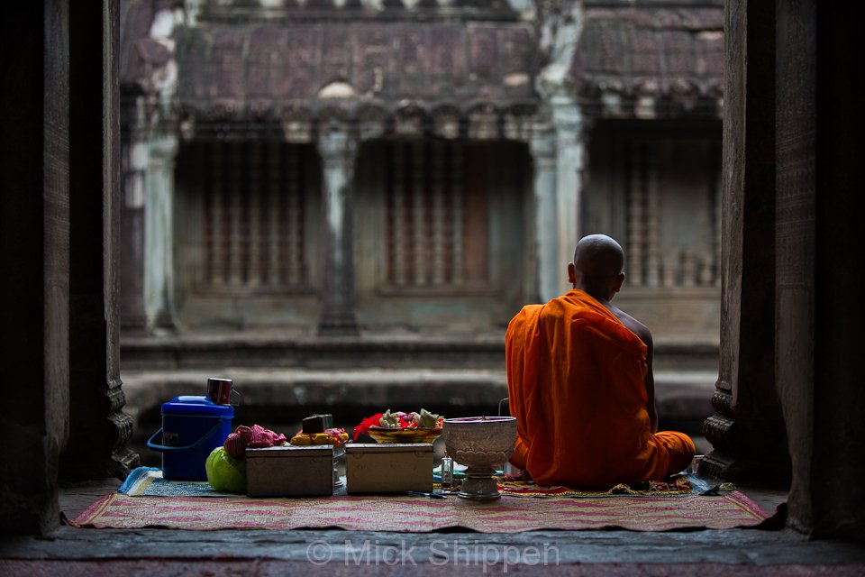 Buddhist monk at Angkor Wat, Siem Reap, Cambodia.