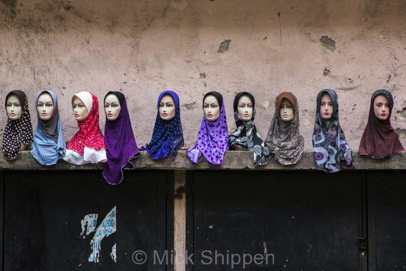 Shop dummies in Kuala Lumpur with 'tudong', the muslim head scarf worn by Malaysian women